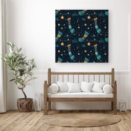 Warren Reed - Designer Christmas Stocking In A Starry Night Sky Canvas in Blue - Size: w40 inch x h40 inch - thumbnail 3