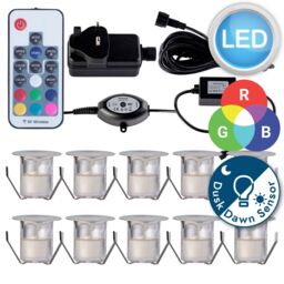 First Choice Lighting Set of 10 - 30mm IP67 Colour Changing LED Decking Kit with Photocell in Silver - thumbnail 9