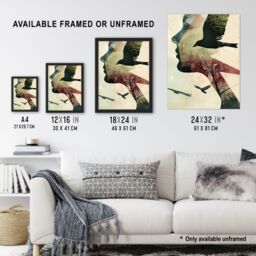 "Artery8 Abstract Woman Profile Portrait Crows Trees Dark Framed Art Print in Beige - Size: W12"" x H16""" - thumbnail 3