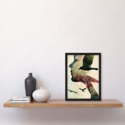 "Artery8 Abstract Woman Profile Portrait Crows Trees Dark Framed Art Print in Beige - Size: W12"" x H16""" - thumbnail 4