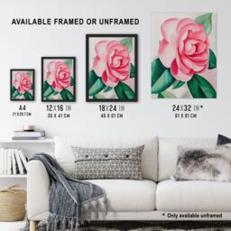 Artery8 Camelia Winter Rose Flower Watercolour Painting Framed Art Print in Pink - Size: A4 - thumbnail 3