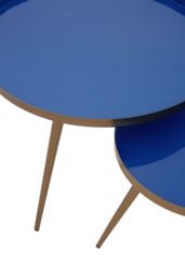 Orsina Blue Enamel Nest Of Two Tables, Luxe Modern Side Tables With Matt Gold Legs, Space-Saving Nesting Tables - thumbnail 4