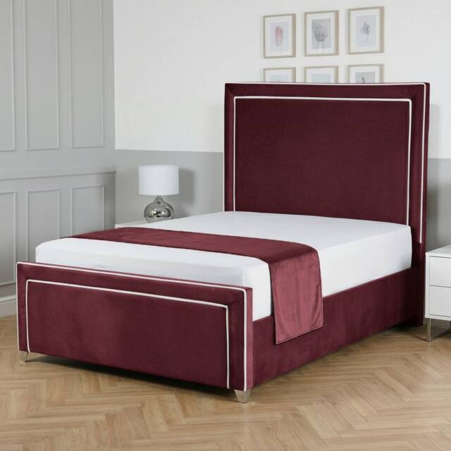 Living Comfort Bedz Verona Upholstered Bed Frame Slatted Base with 48 Inch Headboard in Maroon - Size: Small Double - image 1