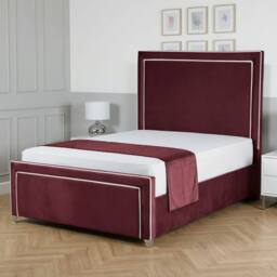 Living Comfort Bedz Verona Upholstered Bed Frame Slatted Base with 48 Inch Headboard in Maroon - Size: Small Double - thumbnail 1