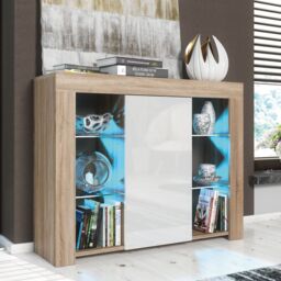 Creative Furniture Harbor Sideboard 97cm - A Stylish & Functional Cabinet with Gloss Doors & LED Lights in Light Oak - thumbnail 5