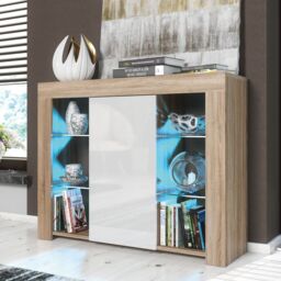 Creative Furniture Harbor Sideboard 97cm - A Stylish & Functional Cabinet with Gloss Doors & LED Lights in Light Oak - thumbnail 1
