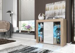 Creative Furniture Harbor Sideboard 97cm - A Stylish & Functional Cabinet with Gloss Doors & LED Lights in Light Oak - thumbnail 2