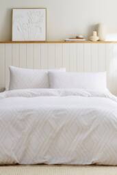 CHRISTY 'Lattice' Geometric Cotton Percale Duvet Cover Set in White - Size: Super King - thumbnail 2