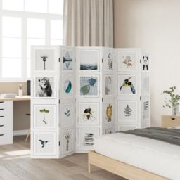 Berkfield Home Room Divider 6 Panels White Solid Wood Paulownia - thumbnail 3