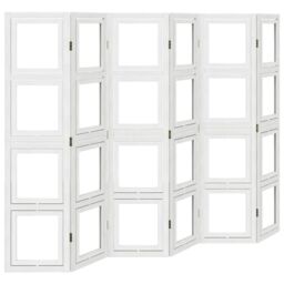 Berkfield Home Room Divider 6 Panels White Solid Wood Paulownia - thumbnail 2