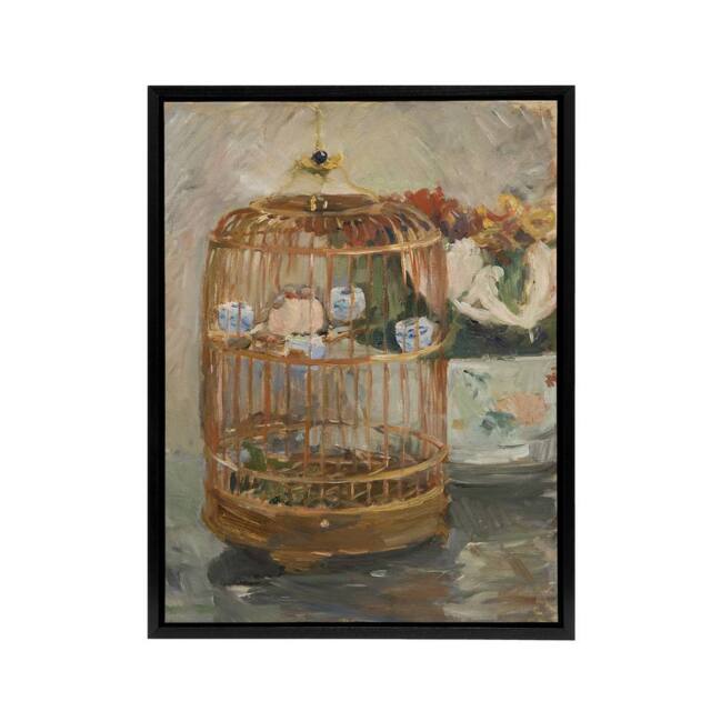 "Artery8 The Bird Cage Still Life Painting Morisot Black Framed Canvas Wall Art - Size: W12"" x H16""" - image 1