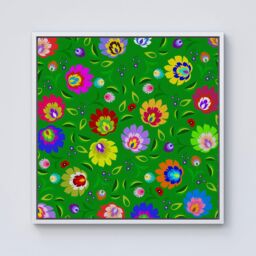 "Warren Reed - Designer Polish Folk Floral Framed Canvas in Off-White - Size: W16"" x H16""" - thumbnail 1