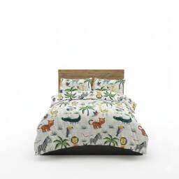Snug City Kids Jungle Animal Theme Duvet Cover Set Cute Colorful Bedding in White - Size: Single - thumbnail 2