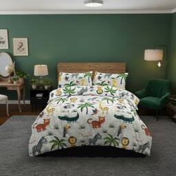 Snug City Kids Jungle Animal Theme Duvet Cover Set Cute Colorful Bedding in White - Size: Single - thumbnail 1