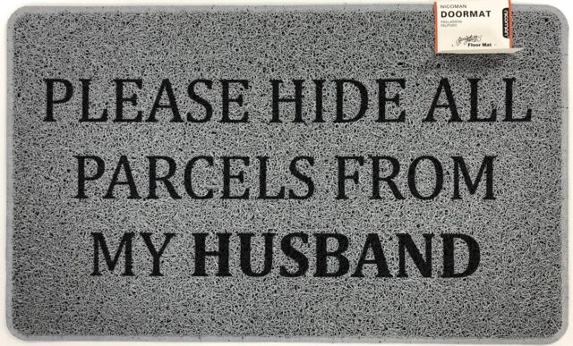 Nicoman Spaghetti Novelty UV Print Funny Door Mat 75 x 45cm - Please HIDE All Parcels From My Husband in Grey - Size: 44 cm x 70 cm - image 1