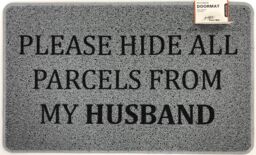Nicoman Spaghetti Novelty UV Print Funny Door Mat 75 x 45cm - Please HIDE All Parcels From My Husband in Grey - Size: 44 cm x 70 cm - thumbnail 1