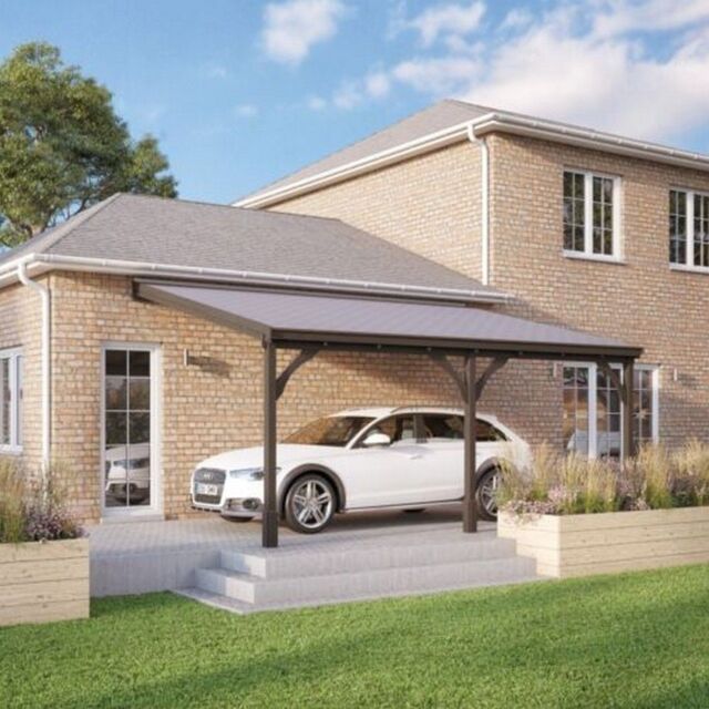 Rutland County Garden Furniture Ltd Felt Shingle Roof Car Port 3 Post, Wood, L250 x W722 cm - Rustic Brown - image 1
