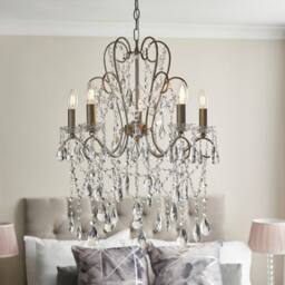 Netlighting Berkley Chandeliers Aged Silver Paint Clear Cut Glass 5x E14 - thumbnail 5