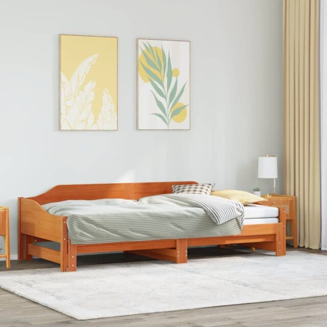 Berkfield Home Daybed with Trundle without Mattress Wax Brown 90x190 cm Single Solid Wood - image 1