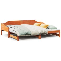 Berkfield Home Daybed with Trundle without Mattress Wax Brown 90x190 cm Single Solid Wood - thumbnail 2