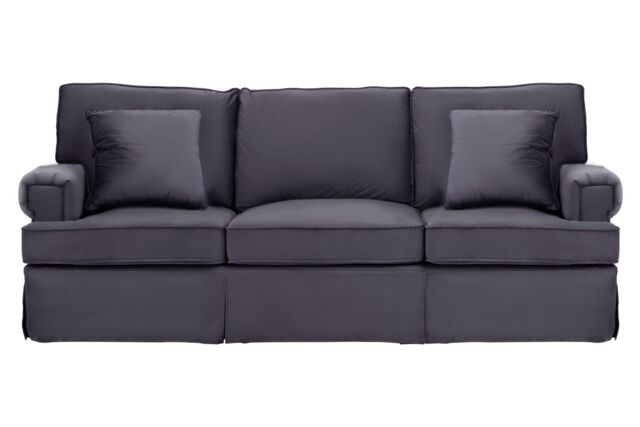 Orsina Three‑Seat Grey Velvet Sofa, Plush Velvet Upholstery with Key‑Style Padded Arms, Wooden‑Base 3‑Seater Sofa in Black - image 1