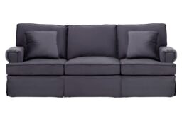 Orsina Three‑Seat Grey Velvet Sofa, Plush Velvet Upholstery with Key‑Style Padded Arms, Wooden‑Base 3‑Seater Sofa in Black - thumbnail 1