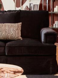 Orsina Three‑Seat Grey Velvet Sofa, Plush Velvet Upholstery with Key‑Style Padded Arms, Wooden‑Base 3‑Seater Sofa in Black - thumbnail 2