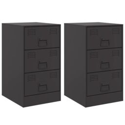 Berkfield Home Bedside Cabinets 2pcs Black 34.5x39x62 cm Steel - thumbnail 2