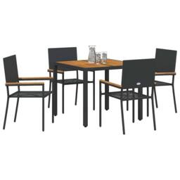 Berkfield Home 5 Piece Garden Dining Set Black Poly Rattan - thumbnail 3