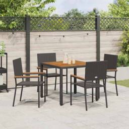 Berkfield Home 5 Piece Garden Dining Set Black Poly Rattan - thumbnail 4