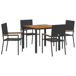 Berkfield Home 5 Piece Garden Dining Set Black Poly Rattan - thumbnail 2