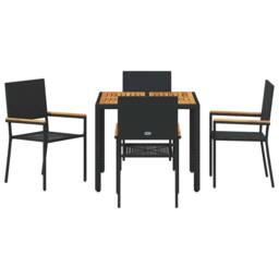 Berkfield Home 5 Piece Garden Dining Set Black Poly Rattan - thumbnail 7