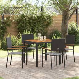 Berkfield Home 5 Piece Garden Dining Set Black Poly Rattan - thumbnail 1