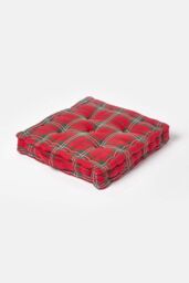 Homescapes Cotton Edward Tartan Floor Cushion in Red - Size: 50 cm x 50 cm