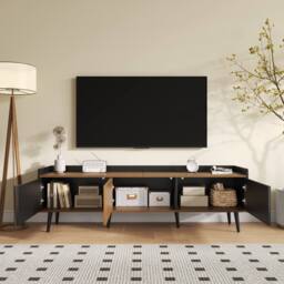 BTM TV Cabinet with 3 Doors, Black & Wood, 160 cm - thumbnail 9