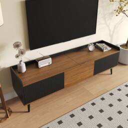 BTM TV Cabinet with 3 Doors, Black & Wood, 160 cm - thumbnail 6