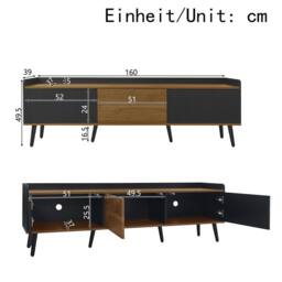 BTM TV Cabinet with 3 Doors, Black & Wood, 160 cm - thumbnail 5