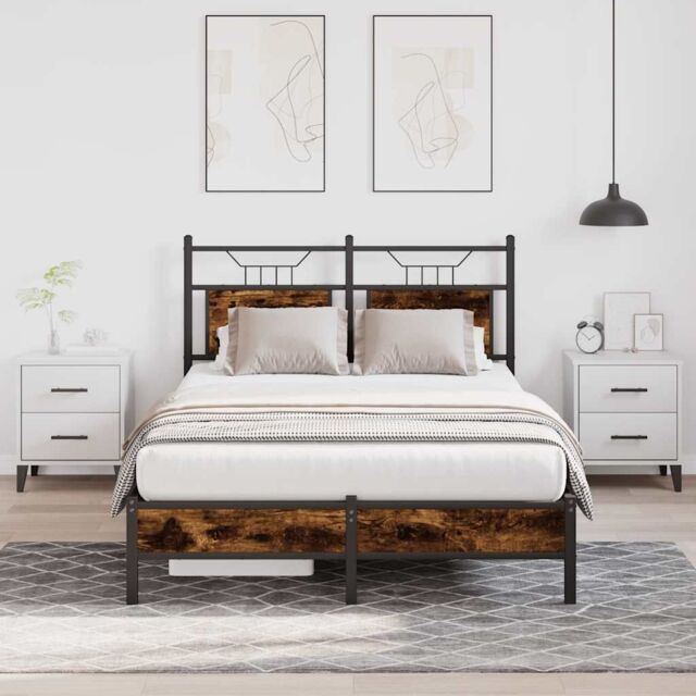 Berkfield Home Bed Frame without Mattress Smoked Oak 120x190 cm Small Double Engineered Wood in Brown - image 1
