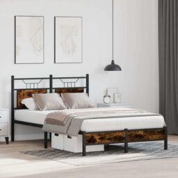 Berkfield Home Bed Frame without Mattress Smoked Oak 120x190 cm Small Double Engineered Wood in Brown - thumbnail 4