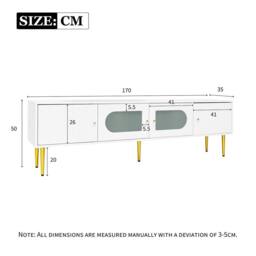 BTM Modern TV Stand Cabinet with Glass Doors Storage in White - thumbnail 8