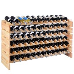 Costway 72 Bottles Storage Wine Rack Freestanding Pine Wood Display Shelf Wine Holder in Natural