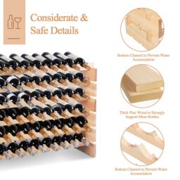 Costway 72 Bottles Storage Wine Rack Freestanding Pine Wood Display Shelf Wine Holder in Natural - thumbnail 4