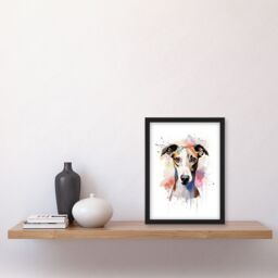 "Artery8 Wall Art Print Whippet Lovers Gift Watercolour Pet Portrait Painting Artwork Art Framed - Size: W12"" x H16""" - thumbnail 4