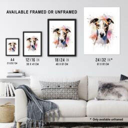 "Artery8 Wall Art Print Whippet Lovers Gift Watercolour Pet Portrait Painting Artwork Art Framed - Size: W12"" x H16""" - thumbnail 3