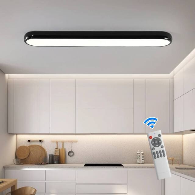 NIVOR 100cm Acrylic Linear LED Dimmable Flush Mount Ceiling Light Remote in True Black - image 1