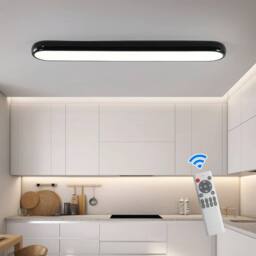 NIVOR 100cm Acrylic Linear LED Dimmable Flush Mount Ceiling Light Remote in True Black - thumbnail 1