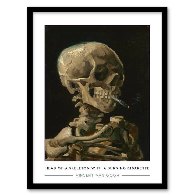 Artery8 Van Gogh Head Of A Skeleton With A Burning Cigarette Framed Art Print in Black - Size: A4 - image 1