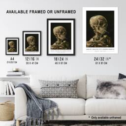 Artery8 Van Gogh Head Of A Skeleton With A Burning Cigarette Framed Art Print in Black - Size: A4 - thumbnail 3