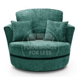Furnishings For Less UK Monaco Chenille Fabric Swivel Chair 360 Rotation Foam Single Seater in Teal