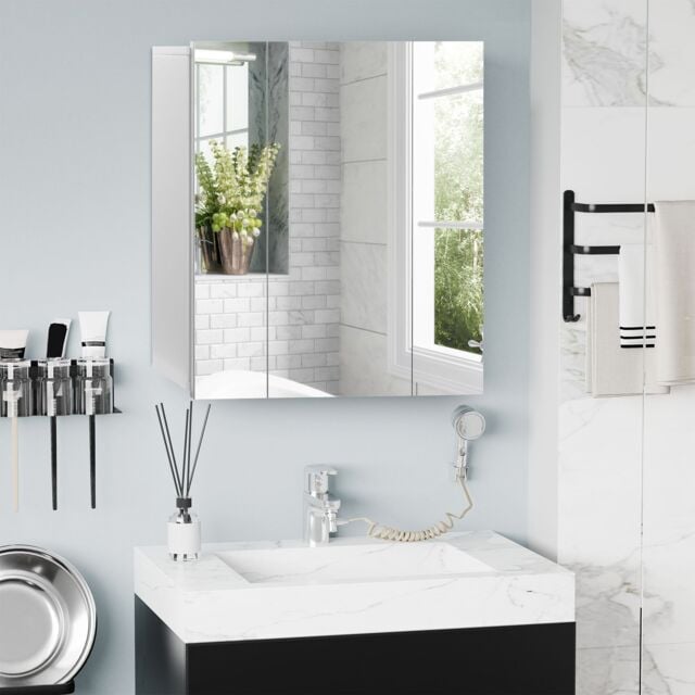Kleankin Bathroom Mirror Cabinet Wall Mount Storage organiser w/ Door, White - image 1